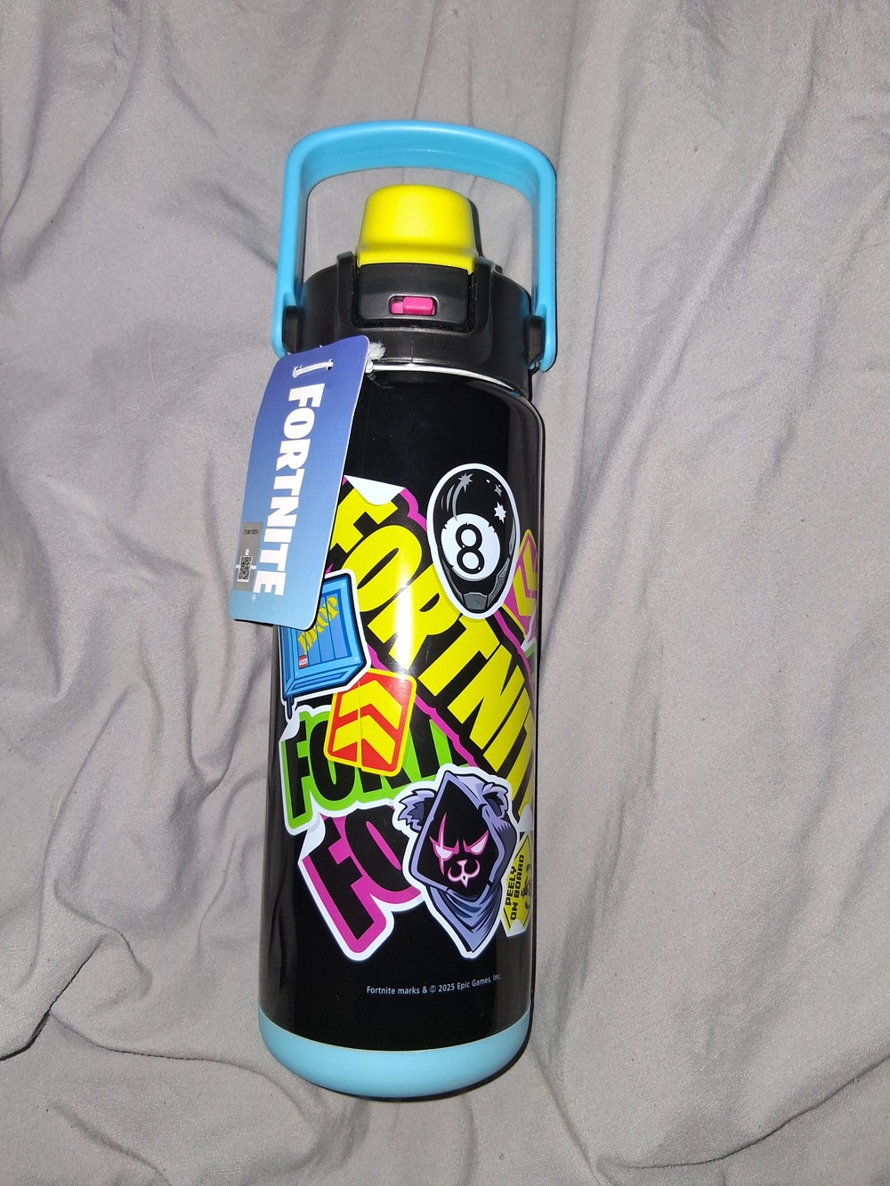 ZAK! 20oz Black Neon Fornite Stainless Steel Water Bottle with Blue Handle